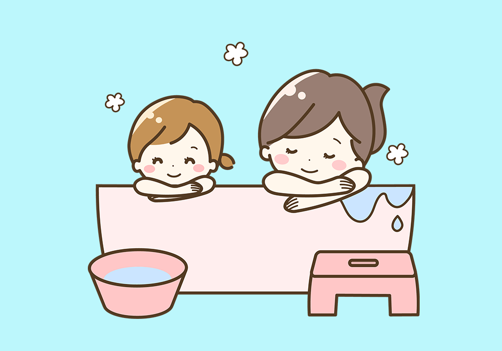 お風呂に入る親子